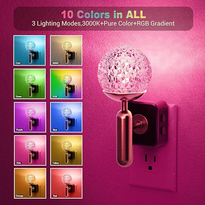 JandCase Night Light, 2 Pack Night Lights Plug into Wall, Color Change RBG Nightlight, Built in Dusk to Dawn Sensor for Hallway Bedroom Stairway