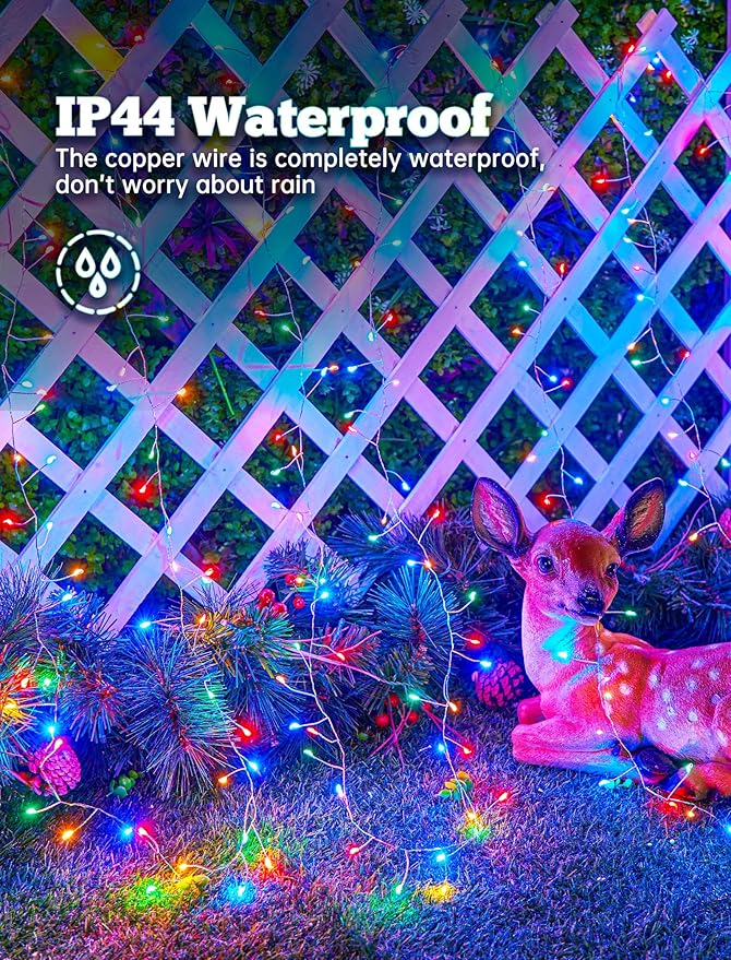 Brightown Solar Lights for Outside, 10Ft 120 LED Solar String Lights Outdoor Waterproof, 8 Modes Firecracker Balcony Light for Tree Patio Christmas Party Wedding Decor, Multicolor