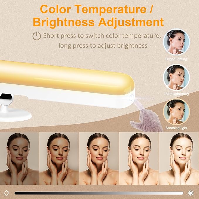 2 Pack Wireless Vanity Lights for Mirror, Rechargeable Battery Operated Makeup Light, Adjustable Color Brightness & Angle Light Bar, Magnetic Stick on LED Lighting Bathroom Decor Accessories