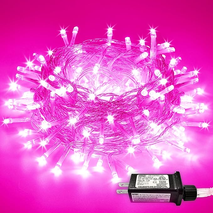 JMEXSUSS 66 Ft Connectable Pink Lights for Room Decor, 200 LED Pink String Fairy Christmas Lights Clear Wire Plug in for Bedroom Indoor Outdoor Girl's Room Home Anniversary Birthday