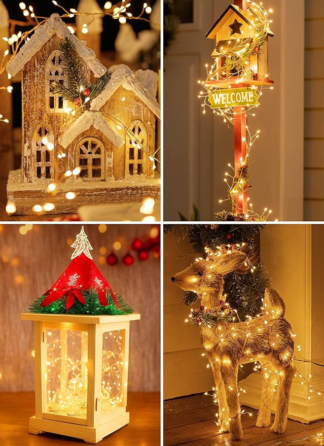 2 Pack 10 Ft Battery Operated Fairy Lights, 120LEDs Firecracker String Lights, Silver Wire Starry Firefly Light for Bedroom Home Wedding DIY Wreath Indoor Outdoor Christmas Decorations, Warm White