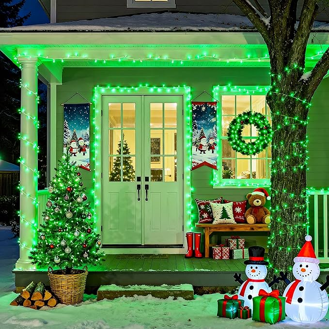 JMEXSUSS Green St Patricks Day Lights Indoor Outdoor Clear Wire, 200 LED Green Christmas String Lights for St Patricks Day Spring Tree Garden Decor, Connectable
