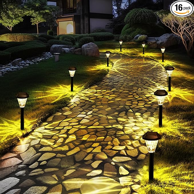 GIGALUMI 16 Pack Solar Lights Outdoor Waterproof, Outdoor Solar Lights for Yard, Solar Garden Lights, Yard Decorations Outdoor for Pathway, Patio, Garden, Driveway, Lawn, and Landscape(Warm White)