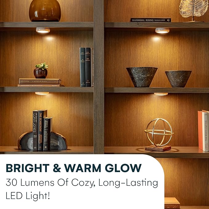 Brilliant Evolution Stick On Push Lights - 6 Pack Remote Controlled LED Lights Under Cabinets - DIY Stick On Lights for Closet, Counter, Kitchen - Battery Operated Puck Lighting with Remote