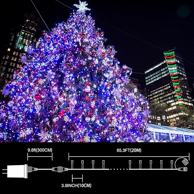 LAMPHOME Red White and Blue Patriotic String Lights, 66ft 200LED 4th of July Lights Plug in, 16 Modes LED Lights Outdoor String Lights for Independence Day Memorial Day Patriotic Holidays Decor
