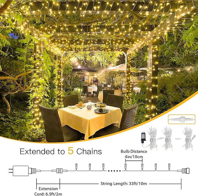 String Lights Indoor Bedroom, 33FT 100 LED Fairy String Lights Outdoor Waterproof, 8 Modes Memory Twinkle Christmas Light Plug in for Classroom Dorm Patio Tree Garden Decor(Warm White)