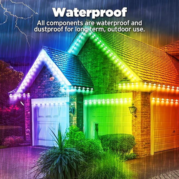 permanent outdoor lights 200FT Smart RGB Outdoor Lights - IP67 Waterproof LED Strip Lights with App/Remote Control, for Holiday Decor, Garden, Patio & Home Accent Lighting (Permanent Installation)