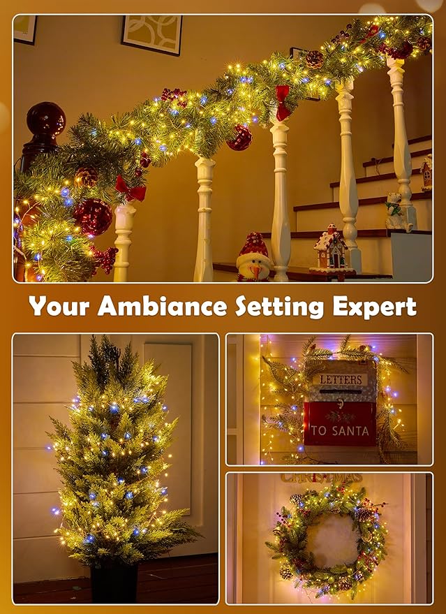 Fairy Lights Plug in, 10ft 200LED Indoor/Outdoor Cluster String Lights - Twinkle Copper Wire Christmas Tree Lights Waterproof for Bedroom Decor, Party, Patio, Garden，2pack