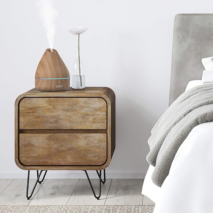 Pure Enrichment PureSpa Natural Aromatherapy Oil Diffuser (Natural) - Ultrasonic Air Deodorizer with 200ml Water Tank, Wood-Grain Accents, Soft Color-Changing Lights, and Auto Safety Shut-Off