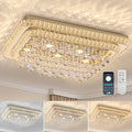 32 inch Crystal Flush Mount Chandelier, Modern Raindrop Crystal Gold Chandeliers with Remote and APP, 3 Colors Temp & Brightness Adjustable, Ceiling Light for Bedroom Hallway DiningRoom Living Room