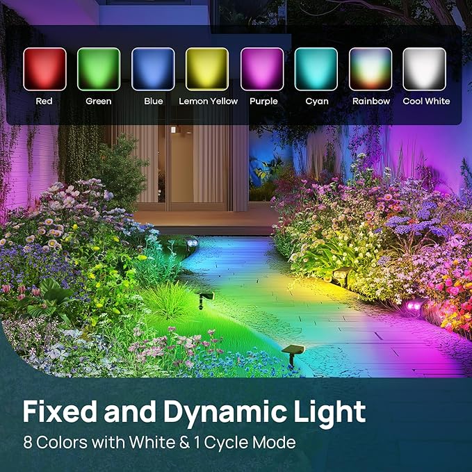 Linkind Solar Lights Outdoor Waterproof IP65, StarRay RGB Solar Spot Lights Outdoor, Color Changing Outdoor Solar Lights for Yard, Garden, Pathway, Holiday Decor (Multicolor, 2 Pack)