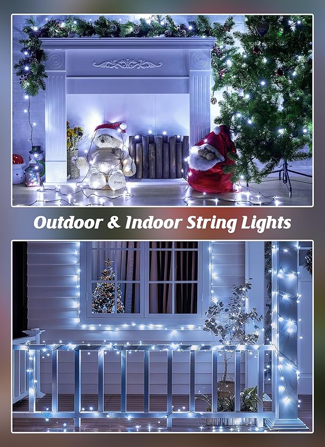 Brightown 2 Pack Solar Christmas Lights Outdoor, Total 92FT 240 LED Solar String Lights Outdoor Waterproof Green Wire with 8 Modes, Solar Fairy Light for Garden Yard Patio Party Decors, Cool White