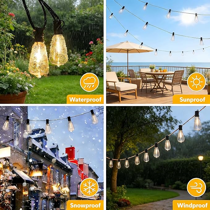 GPATIO Outdoor String Lights, 25FT Shatterproof Patio Lights, IP65 Waterproof Dimmable Outside Hanging Light, Connectable LED Outdoor Lights for Backyard, Porch, Deck, Balcony, Garden, Home Decor