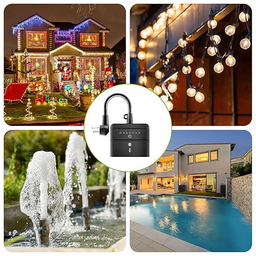 BN-LINK Outdoor Timer Outlet, Dusk-to-Dawn & Remote Control (100ft) - Waterproof 3-Grounded Outlets, 15A ETL Listed for Outdoor String Lights & Appliances