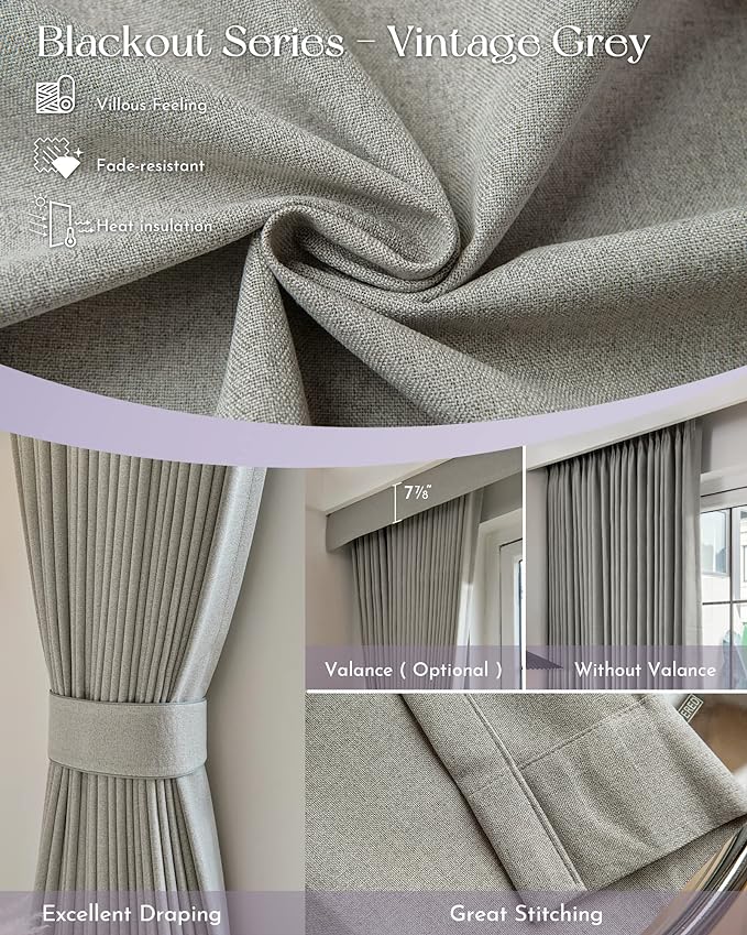 Graywind Rechargeable Smart Curtains Compatible with Alexa App Remote Control Motorized Drape for Sliding Door One-Way or Split Draw, Custom Width Up to 220" (Vintage Grey)