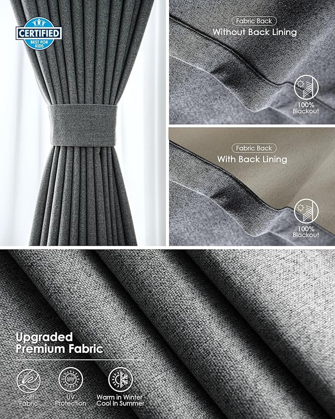Yoolax Smart Retractable Curtain Compatible with Alexa and Google Home, Motorized Curtain Hardwired with Remote Customized Size (Woven Grey)