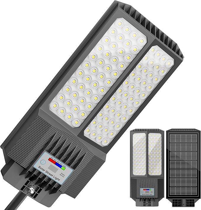 Large Solar Street Lights Outdoor Waterproof Heavy Duty, Dusk to Down Solar Parking Lot Lights Mention Sensor, Outdoor Yard Light LED Floodlight with Remote Control for Graden Patio
