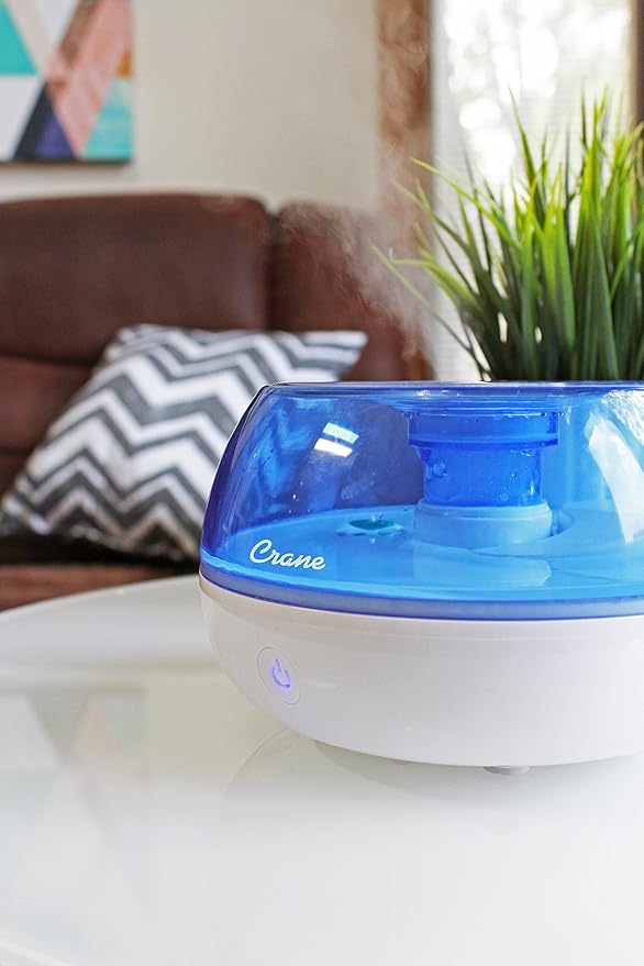 Crane Personal Ultrasonic Cool Mist Travel Humidifier and Vaporizer for Congestion Relief, 360° Adjustable Nozzle, Filter-Free .75 Liter Tank, Blue/White, Office Humidifier