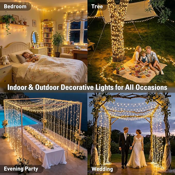 JMEXSUSS 168FT 600 LED Christmas Lights Outdoor Waterproof Clear Wire Indoor String Lights for Outside Warm White Christmas Tree Lights Plug in for Bedroom Wedding Party Spring Decor