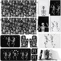 Fourluoo 16 Pcs Halloween Kitchen Decor and Accessories Set Black Skeleton Kitchen Towels and Dishcloths Non Slip Rugs Mats Oven Mitts and Pot Holders Scary Curtains Set for Home Decoration Gift