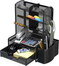 Simple Houseware SHW 6-Compartment Desktop Organizer with Drawer, Black