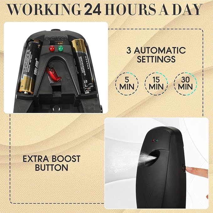 Maxcheck Automatic Air Freshener Spray Dispenser 2 Pack Wall Mounted Free Standing Restroom Air Freshener Battery Operated Automatic Sprayer Dispenser for Home Bathroom Commercial Time Scent(Black)
