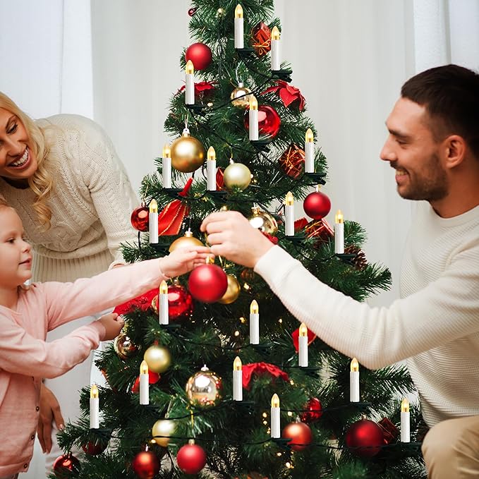 50 Pcs Christmas Flameless Candles Lights, 2025 New Candle Lights with 3 Color & 11 Mode Remote Control, 3D Flickering LED Candle String Lights for Christmas Trees, Fireplaces, Church, Wedding