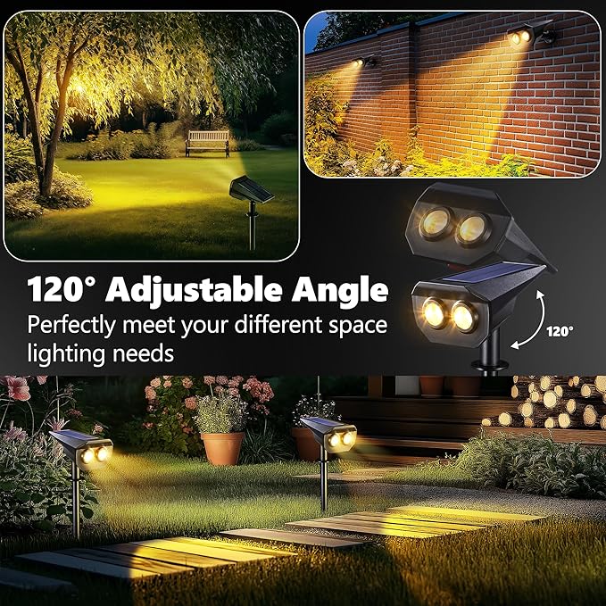 Flacchi Solar Lights Outdoor Waterproof - 2 Lighting Modes Solar Powered Garden Yard Spot Lights for Outside Landscape (Warm White, 4 Pack)