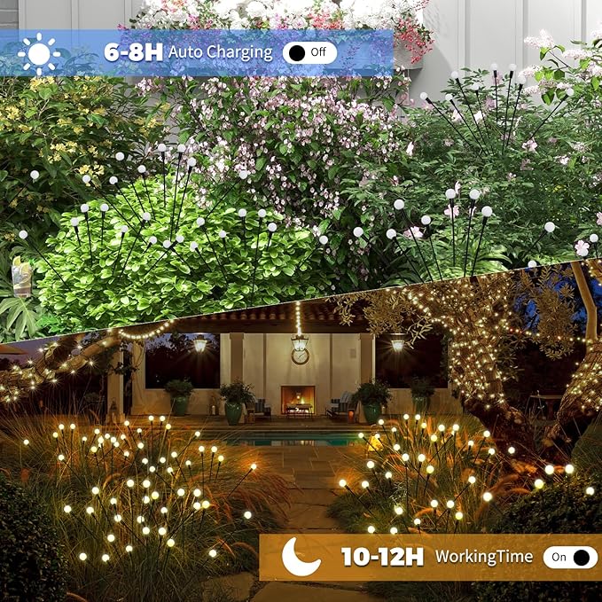 Solar Garden Lights – Swaying LED Solar Lights Outdoor Decorations, Waterproof Yard & Patio Lights with Flexible Iron Wire & Heavy Bulb Base for Garden Decor,Warm White (2 Pack)