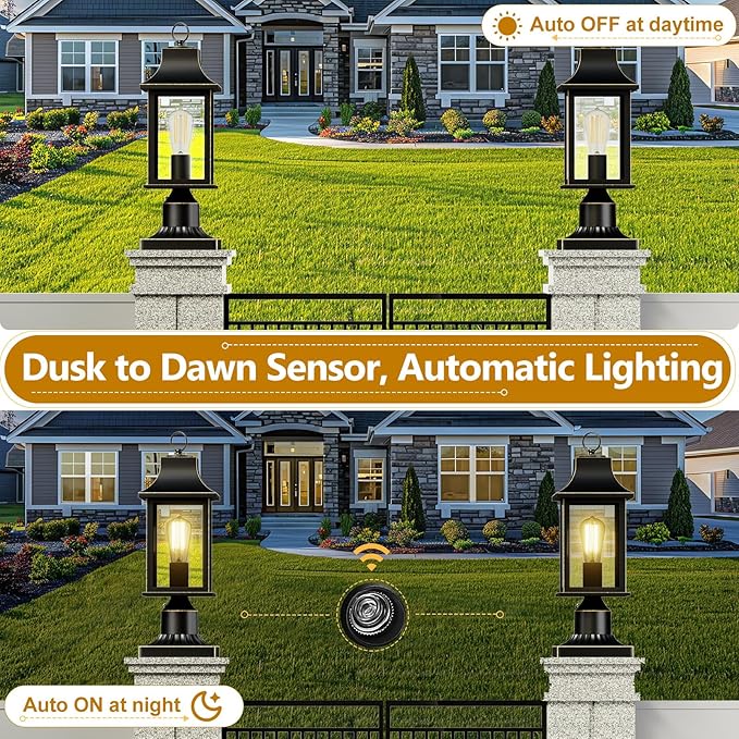 Dusk to Dawn Outdoor Post Light Hardwired 120V, 19.29" Oil Rubbed Bronze Lamp Post Light Fixture with Pier Mount Base, Waterproof Aluminum Pole Light for Yard, Patio, Garden, Pathway