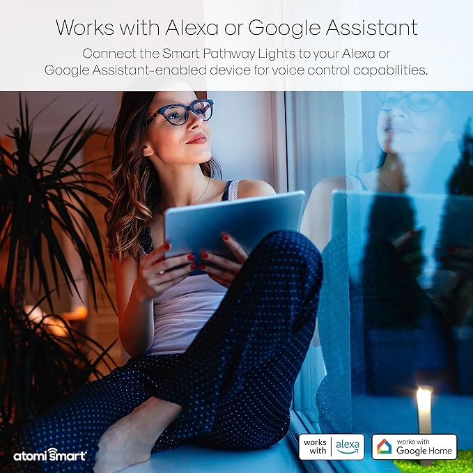 Atomi Smart WiFi LED Pathway Lights— 4-Pack Starter Kit, 800 Lumens, Tunable, Dimmable, Link up to 40 Lights, IP65-Rated, White and RGB 2500K-9000K, App Control, Works with Alexa and Google Assistant