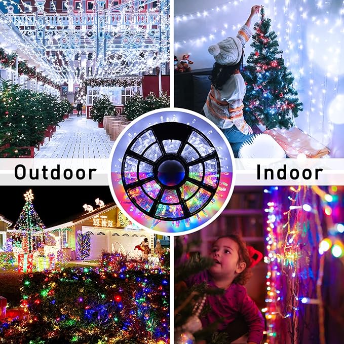 JMEXSUSS Christmas Lights, 600 LED 168FT Color Changing Christmas Tree Lights with Remote, 11 Modes, Timer, Waterproof, Clear Wire String Lights for Xmas Décor, White & Multicolor