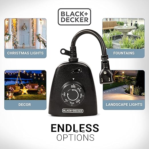 Black+Decker Outdoor 3 Grounded Outlets Timer with Waterproof Outlet and Countdown BDXPA0031