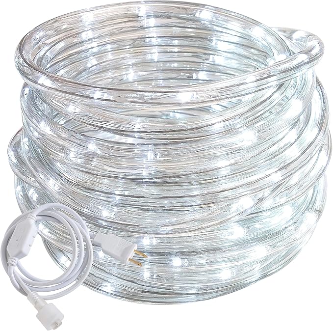 50ft White Rope Lights,Connectable for Indoor & Outdoor,110V Transparent Flexible Tube Lights,Waterproof LED Rope Lighting for Outside,Deck,Patio,Pool,Camping,Bedroom Decor,Landscape Lighting