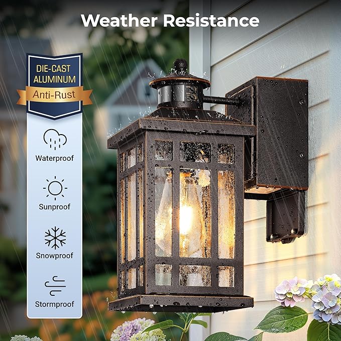 Outdoor Wall Light Fixtures with GFCI Outlet, Adjustable Sensitivity Motion Sensor Outdoor Lights, Oil Rubbed Bronze Anti-Rust Outside Lighting Fixture Sconce for Patio, Garage, Waterproof