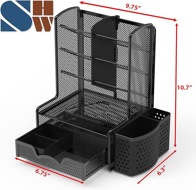 Simple Houseware SHW 6-Compartment Desktop Organizer with Drawer, Black