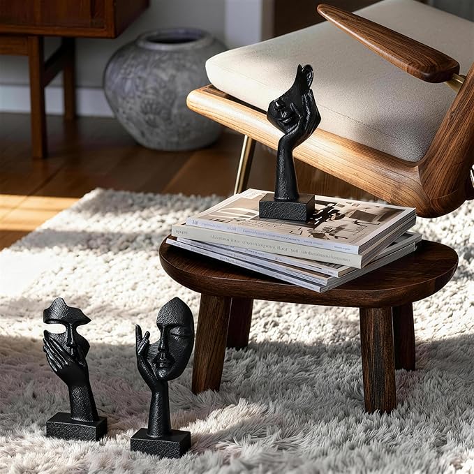Aris & Juno 3 Pcs Thinker Statue Set - Abstract Sculpture Home Decor for Living Room, Office Desktop, and Room Decor - Adorable Resin Figurines for Shelves, Coffee Tables and TV Stand, Gift for Women