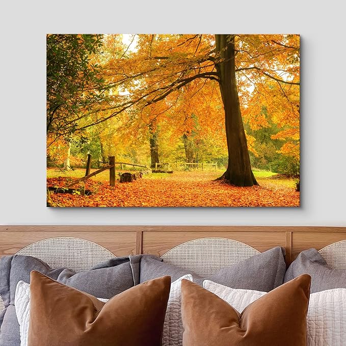 wall26 Canvas Print Wall Art Yellow & Orange Autumn and Fall Forest Floral Nature Photography Realism Rustic Scenic Relax/Calm Multicolor for Living Room, Bedroom, Office - 24"x36"