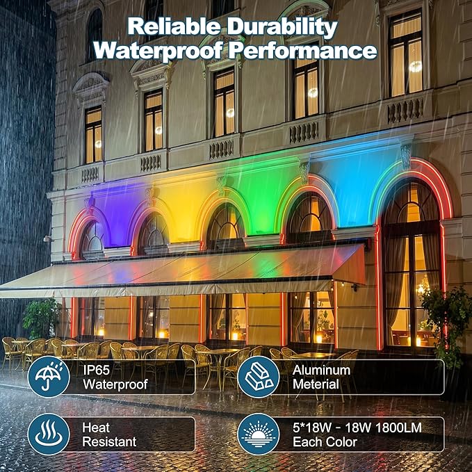Smart Wall Washer Light Bar 20in RGBCW – Linkable Waterproof LED Light for Indoors/Outdoors with App/Voice Control, 16M Colors, Dimmable, Music Sync, 50 Scene Modes, Timer, AC120V