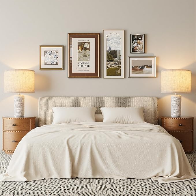 Bedroom Table Lamp Set of 2 for Home and Modern Farmhouse Decor, White Ceramic Bedside Lamps for Living Room and Bedrooms, Nightstand Light for Side Table, Small End Table and Tall Desk