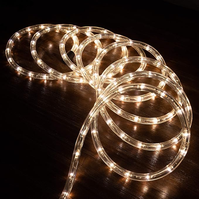 WYZworks 1656LEDs, 150ft LED Outside Rope Lights, Waterproof Permanent Outdoor ETL Certified Connectable Clear Tube, Christmas Palm Tree Holiday Decorative Landscape Patio Accent Lighting - Warm White