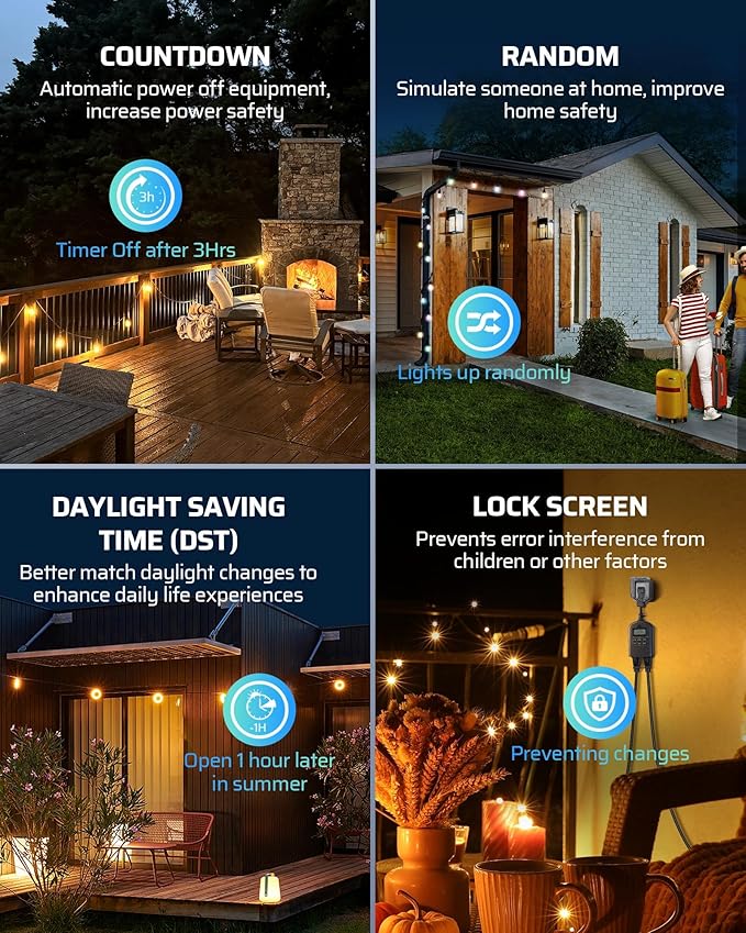 DEWENWILS Outdoor Timer Outlet Waterproof, Outdoor Digital Timer for Lights, Programmable with 2 Grounded Outlets, for Home and Garden, 15A, 1/2HP, Heavy Duty, ETL Listed