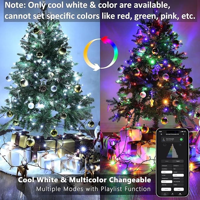 BrizLabs Christmas Lights App & Voice Control, 180ft 500 LED Color Changing Smart Christmas Fairy String Lights, Cool White & Colored Outdoor Mini Tree Light String for Indoor Outside Xmas Decor