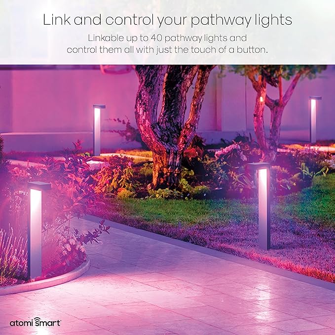 Atomi Smart WiFi LED Pathway Lights— 4-Pack Starter Kit, 800 Lumens, Tunable, Dimmable, Link up to 40 Lights, IP65-Rated, White and RGB 2500K-9000K, App Control, Works with Alexa and Google Assistant