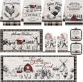 Rooster Kitchen Decor Set 10 Piece - Farmhouse Chicken Red Barn Kitchen Mats, Towels, Oven Mitts and Pot Holders - Primitive Country French Style Home Decoration