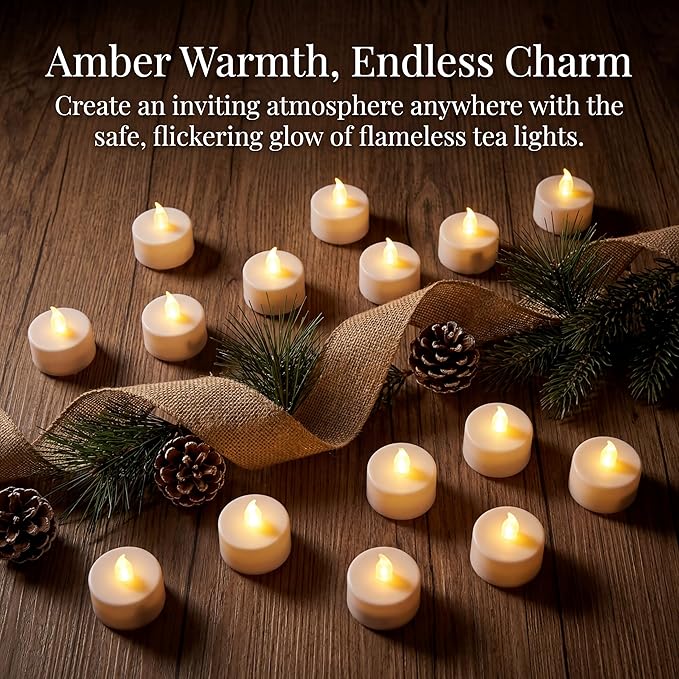 Tea Lights Flameless Battery Operated Candles-12Pack LED Electric Flickering Votive Candle Long Lasting 200 Hours, Realistic and Bright for Seasonal Festive Celebrations Decoration Warm White