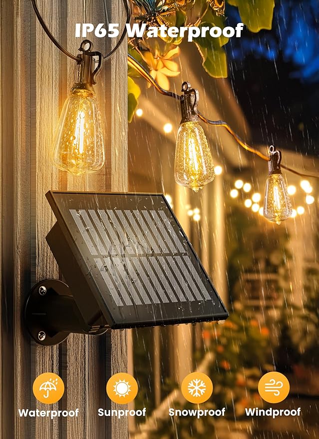 Brightown 108FT Solar String Lights Outdoor Waterproof with Remote, 50+2 LED Shatterproof Bulbs, Dimmable & Timable, 3 Light Modes - Commercial Grade Patio Lights for Garden Backyard Party Decor