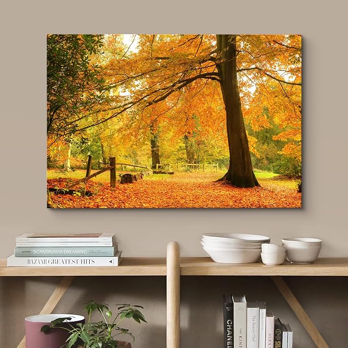 wall26 Canvas Print Wall Art Yellow & Orange Autumn and Fall Forest Floral Nature Photography Realism Rustic Scenic Relax/Calm Multicolor for Living Room, Bedroom, Office - 12"x18"