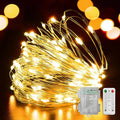 LAMPHOME 100 LED 33FT Fairy Lights Battery Operated with Remote, Twinkle Fairy Lights Multi-Functions &Timer Starry String Lights for Indoor Outdoor Christmas Wedding Home Decor, Warm White