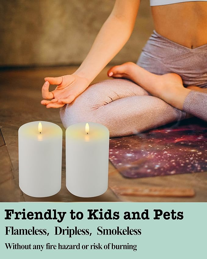 4"x6" Flickering Flameless Candles with Remote Timer, 4" Diameter Extra-Large White Pillar, Wax, 2 Pack Tall Battery Operated LED Candles for Table and Fireplace Decor (H 6")